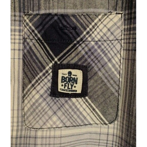 Born Fly Men's Size 2XL Button Fray Short Sleeve Pocket Stay Fly Embroidered - Picture 5 of 10